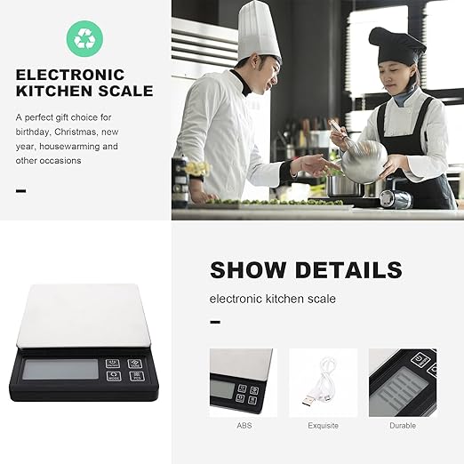 Professional Electronic Food Scale High Accuracy Gram Scale for Baking Cooking Food Jewelry with Large Platform and LCD Display USB Rechargeable