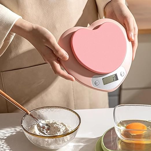 Food Scale, Cooking Scale, Large LCD Heart Shaped Food Weighs from 0.05oz Up to 11lb Battery Powered/Rechargeable for, Baking, Cooking
