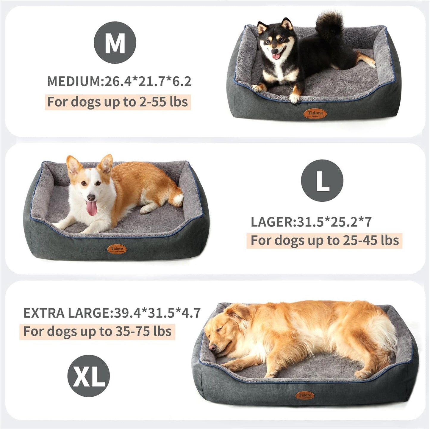 Orthopedic Dog Beds for Medium Dogs, Durable Egg Crate Foam Sofa Dog Bed wit Washable Removable Cover,Waterproof Lining,Pet Bed for Large Dogs (Dark Grey-Velvet, 26.4" L x 21.7" W x 6.2" Th)