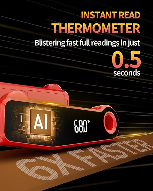 2026 Upgrade Meat Thermometer Digital for Cooking, 0.5s Instant Read Food Thermometer, ±0.5 ℉ Accuracy Kitchen Thermometer, Large LED Display, IP67 Waterproof for Grill, BBQ, Oven, Brewing, Baking