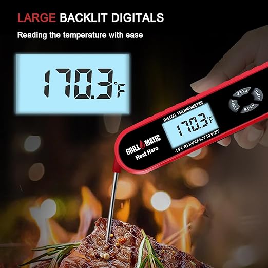 Heat Hero Digital Instant Read Meat Thermometer for Cooking and Baking with Backlight, Hold Function & Magnet for Kitchen, Beef, Grill, BBQ, Candy and Turkey