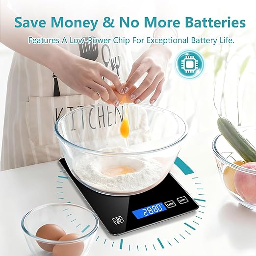 Food Scale, Digital Kitchen Scale 33lb/15kg Steel and Tempered Glass with 1g/0.1oz Precision, Tare & 5 Units, Type-C Rechargeable, LCD Display for Baking, Cooking, Meal Prep, Coffee, Postage Black