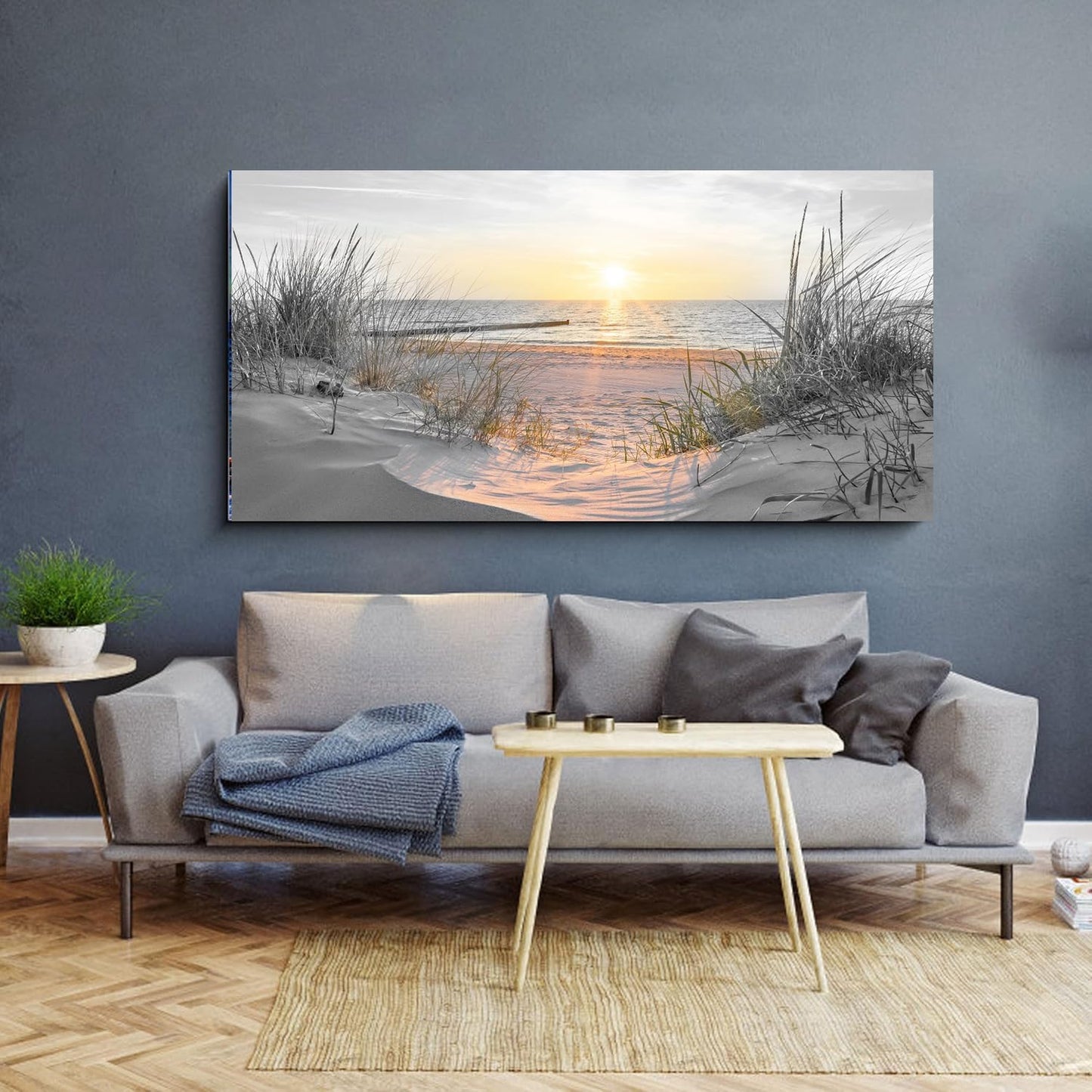 Yxbhhym-Black and White Beach Wall Art Decor for Living Room Sunset Coastal Wall Décor Large Picture Ocean Room Decor Seascape Artwork Sea Scene Painting Print Framed Office Bedroom Decorations
