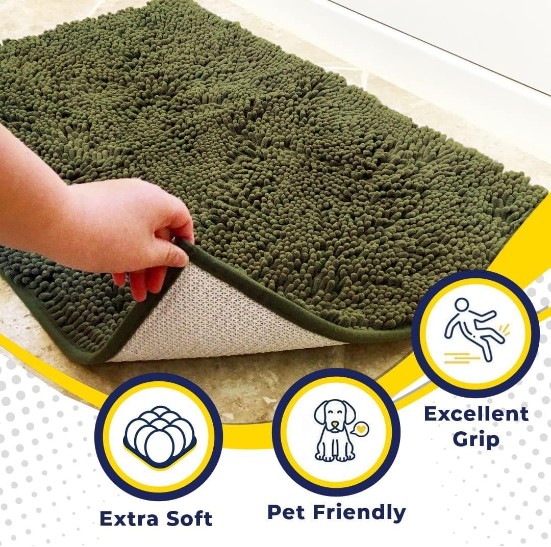 Muddy Mat® Original Dog Door Mat for Muddy Paws, Super Absorbent Microfiber, Non-Slip Washable Pet Rug, Quick Dry Chenille Entryway Carpet, Machine Washable Indoor Outdoor mat, Army Green 18"x28"