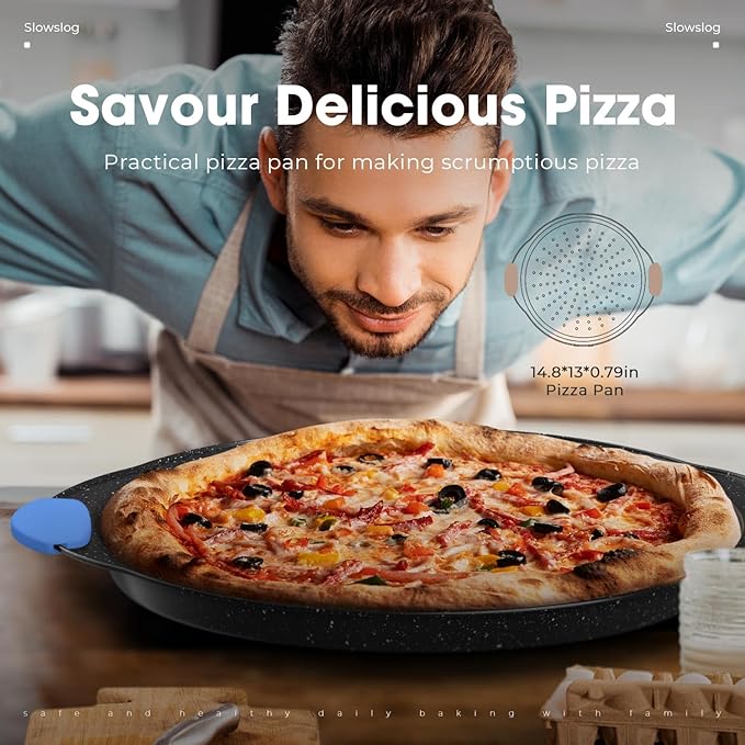 11-Piece Professional Stackable Baking Set, Oven-Safe Nonstick Cookware with Cool-Touch Handles - Features Cookie Sheet, Cake Pan, Muffin Tin, Pizza Stone & Bread Loaf Pan, Black&Blue