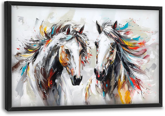 Quorin Horse Large Wall Art White Horse Animal Pictures Wall Decor Colorful Graffiti Canvas Print Painting Artwork for Bathroom Living Room Bedroom 36L x 24W