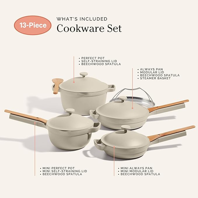 Our Place Cookware Set - 13-Piece Kit Including the Always Pan, Perfect Pot and Spatulas | Multifunctional, Toxin-Free Nonstick | Heat Safe up to 450°F | Oven, Stove, Induction Compatible | Steam