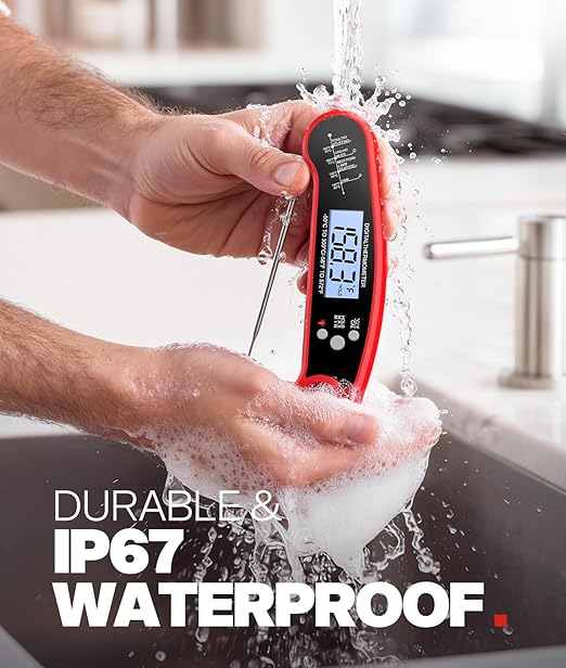 Meat Thermometer Digital - Instant Read Food Thermometer for Cooking Grilling, Candy, Air Fryer, Griddle Probe Kitchen Gadgets Essentials BBQ Accessories, Gifts for Him, Red