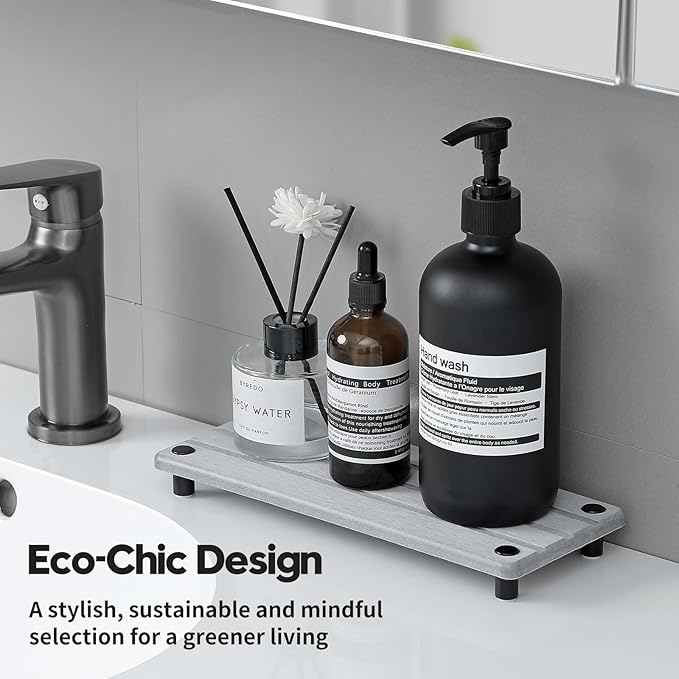 2 Pack Fast Drying Water Absorbing Diatomite Stone Mat Tray for Kitchen & Bathroom Counter - Instant Dry Sink Caddy Organizer - Vanity Holder for Soap, Sponge – Light Gray 10" x 4"