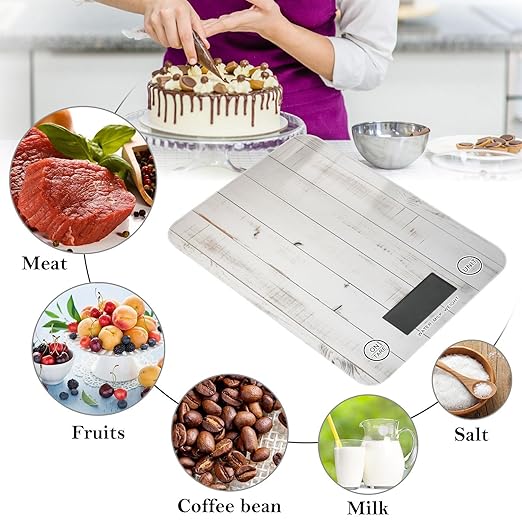 Digital Food Scale Vintage Rustic Wood – Fashion Design, 11lb/0.01oz, Tempered Glass, Kitchen Scales with LCD Display for Baking & Cooking, Batteries Not Included