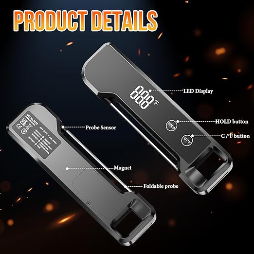 Meat Thermometer Digital Instant Read Food Thermometer for Cooking, Waterproof Kitchen Thermometers with Backlight, Magnet, Auto-Rotating, BBQ Thermometer for Grill Smoker Oil Fry Candy Thermometer