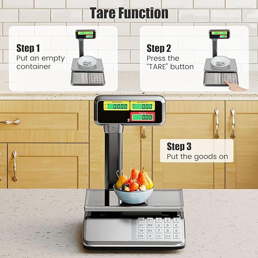 S AFSTAR Price Computing Scale with Pole Display, 88 lb Commercial Food Scale with Stainless Steel Platform, Rechargeable Battery, Tare & Count Function, Digital Market Scales for Retail Outlet, Meat