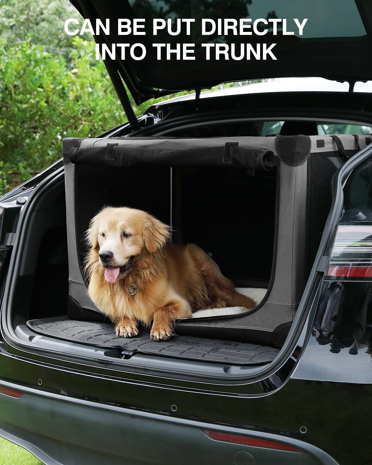 24-Inch Collapsible Travel Dog Crate, Portable 4-Door Soft Kennel for Medium to Large Dogs, Durable Mesh Windows, Indoor/Outdoor Use, Foldable, with Storage Bag (Grey)