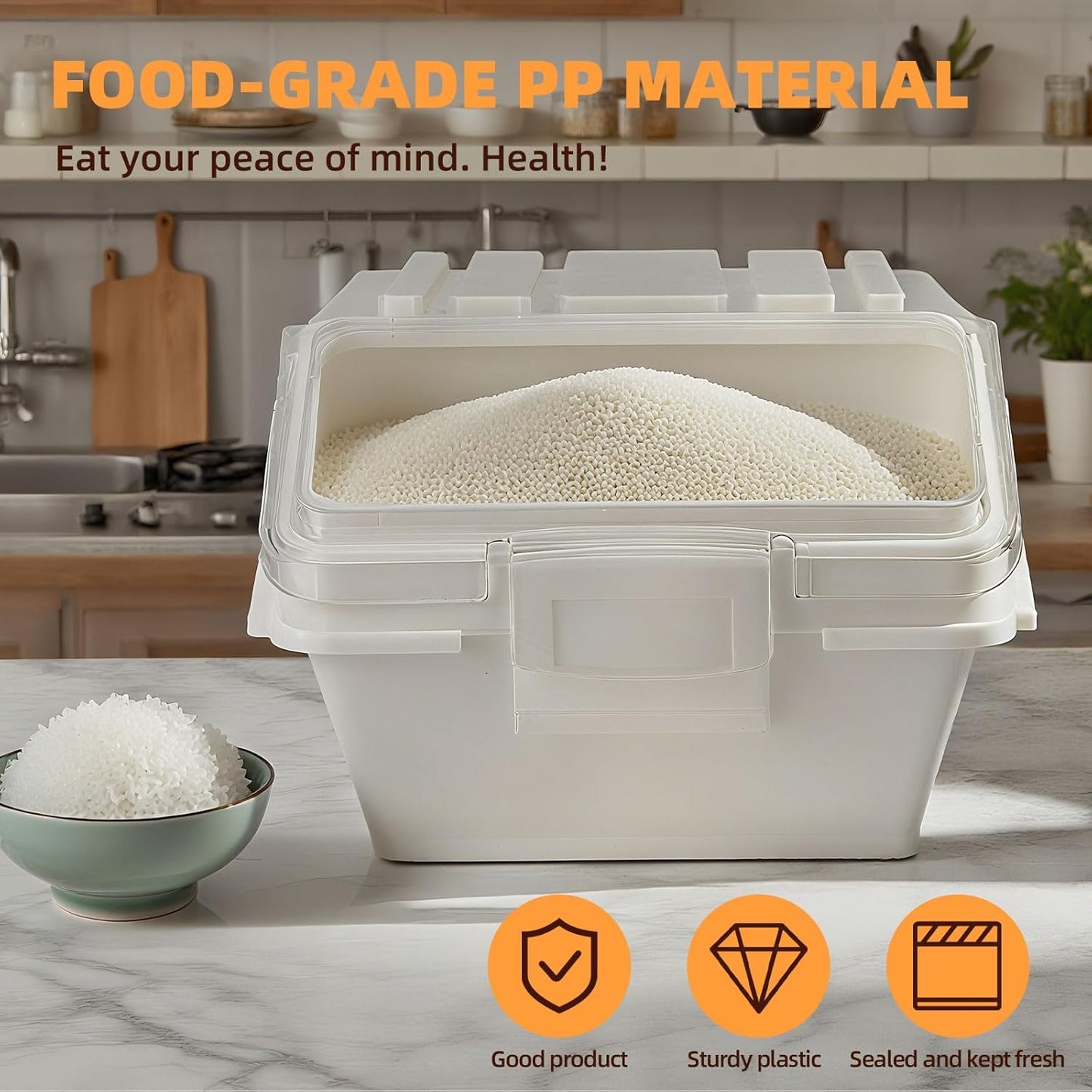 22LB Airtight Flour Storage Container With Scoop for Dry Food, Sugar, Baking Supplies,Rice.BPA Free Ingredient Storage Bin，Pet Food Storage Container Dog Cat Birds Food Bin (22 LB)