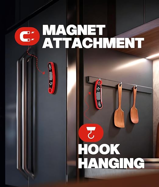 Meat Thermometer Digital - Instant Read Food Thermometer for Cooking Grilling, Candy, Air Fryer, Griddle Probe Kitchen Gadgets Essentials BBQ Accessories, Gifts for Him, Red