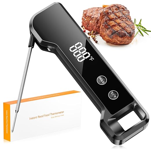 Meat Thermometer Digital Instant Read Food Thermometer for Cooking, Waterproof Kitchen Thermometers with Backlight, Magnet, Auto-Rotating, BBQ Thermometer for Grill Smoker Oil Fry Candy Thermometer