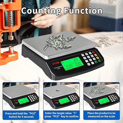 Large Kitchen Scale Black 40KG/88LB Commercial Food Scales Digital Weight for Cooking Meat Baking Bread Price Computing 304 Stainless Steel with Parts Counting Deli Stores Tare Function