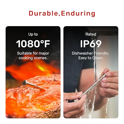 S Pro Bluetooth Wireless Meat Thermometer, 1080°F Heat, 6 Sensors, Enhanced Signal Base, EasySmart App, IP69, Ultra-Thin Probe, Digital Cooking Thermometer, Oven/Grill/BBQ/Air Fryer/Kitchen