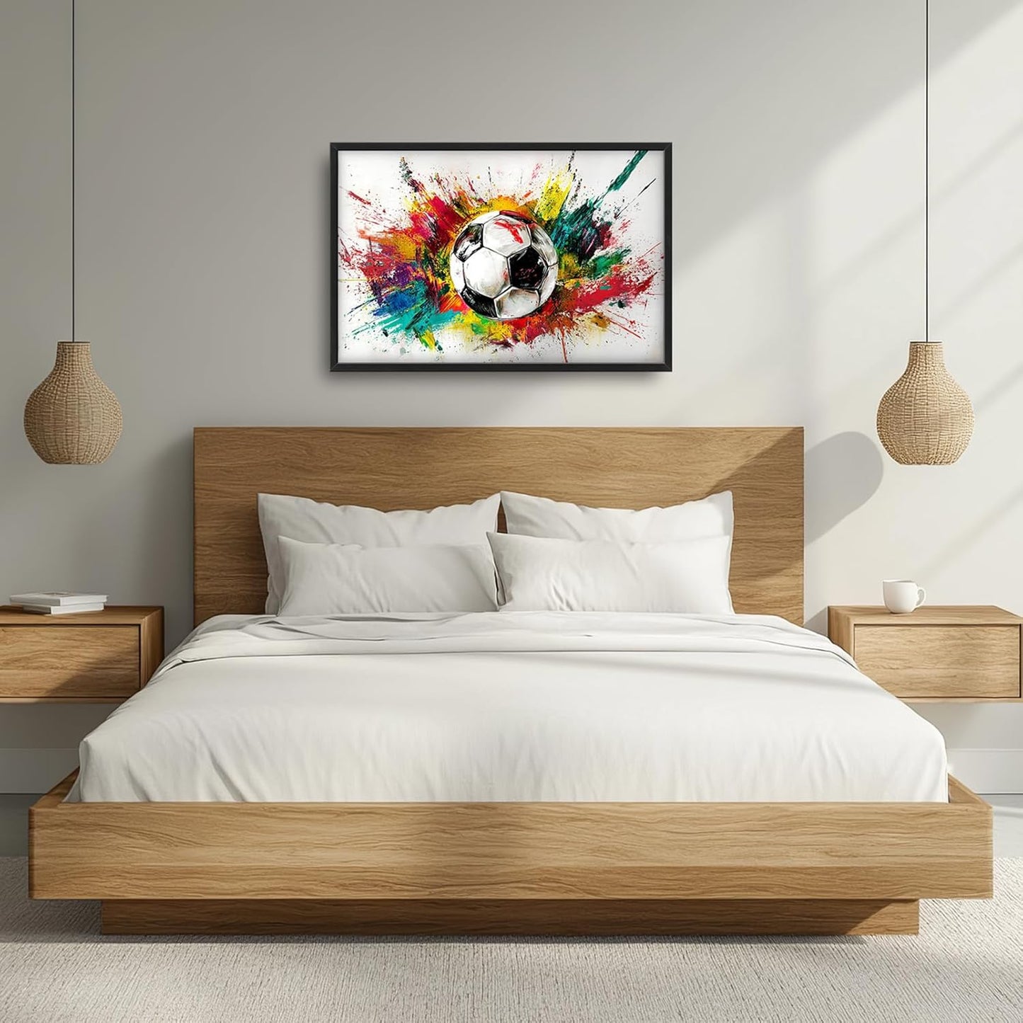 Extra Large Framed Soccer Wall Art,Oversized Colorful Graffiti Sport Ball Wall Decor Pictures for Living Room,Canvas Print Painting Modern Artwork Bedroom Office Bathroom Home Decor 36L x24W