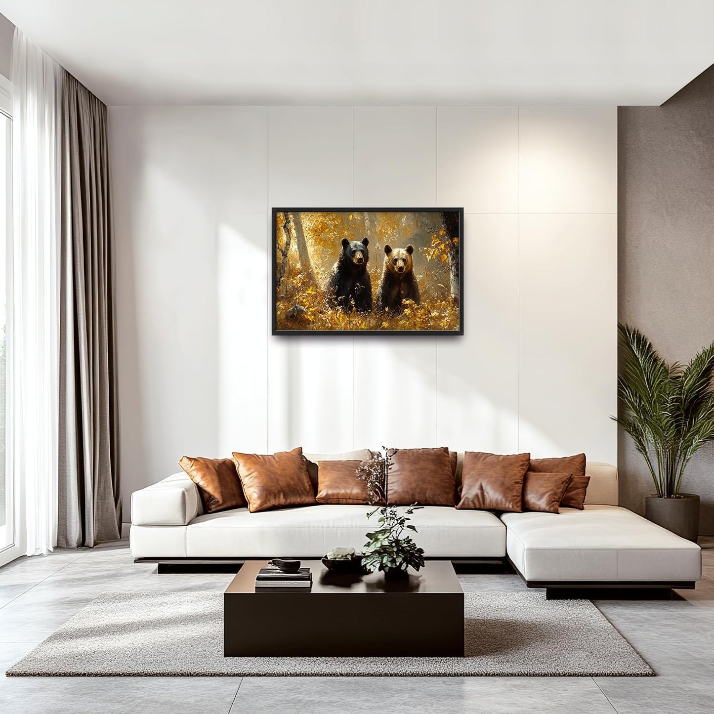 Large Forest Bear Wall Art for Living Room, Black Bear Autumn Canvas Oversized Wall Decor, Wildlife Framed Pictures Painting Print Artwork for Bedroom Office 36L" x 24W"