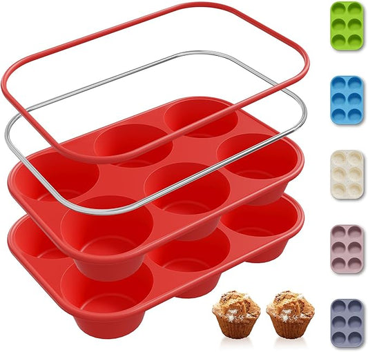 2 Pack 6 Cups Silicone Mini Muffin Pan with Metal Reinforced Frame Silicone Molds Cupcake Cake Baking Pans Cookie Baking Chocoflan Cupcake Mold Cake Molds Kitchen Baking Mom Gift Home Essentials