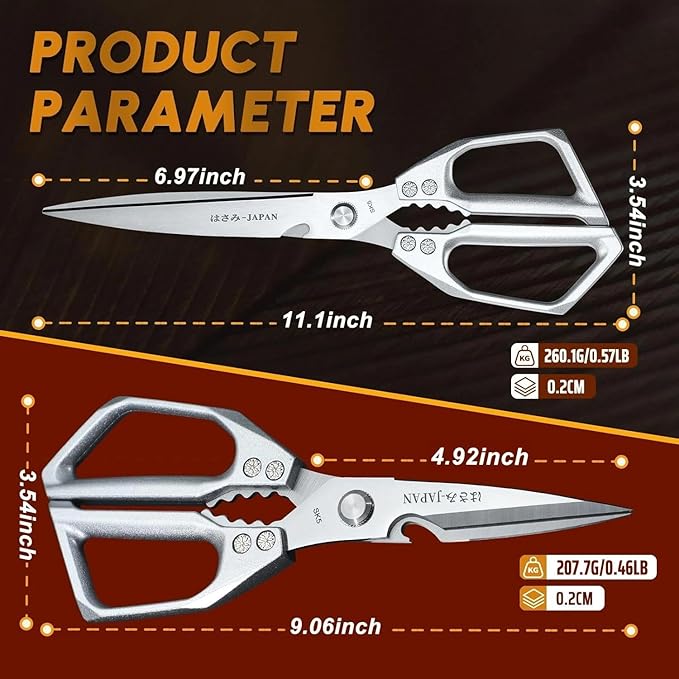 HUUSK Kitchen Scissors Set Silver - Upgraded Stainless Steel Kitchen Shear, Sharp Meat Scissors Dishwasher Safe, Heavy Duty Poultry Shears, Japanese Cooking Scissor for Food, Christmas Gifts for Women