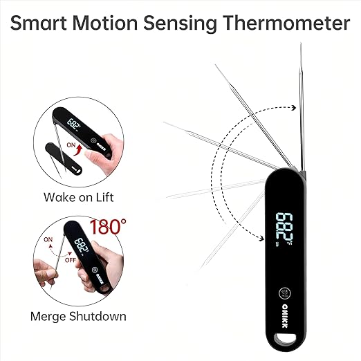 ONIKK Meat Thermometer Digital, 0.6 Sec Instant Read Food Thermometer, ±0.5℉ Accuracy, IPV7 Waterproof, Motion Sensing, for Cooking Grilling, Frying, Steak, Oven, Candy, Outdoor BBQ Accessories