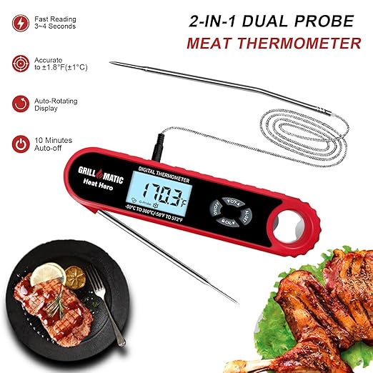 Heat Hero Digital Instant Read Meat Thermometer for Cooking and Baking with Backlight, Hold Function & Magnet for Kitchen, Beef, Grill, BBQ, Candy and Turkey