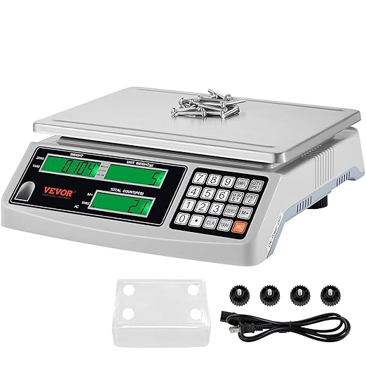 VEVOR Industrial Counting Scale, 30 kg x 1 g, Digital Scale for Parts and Coins, g/kg/lb Units, Electronic Gram Scale Inventory Piece Counting Scale Kitchen Jewelry Counting Scale with 3 LCD Screens