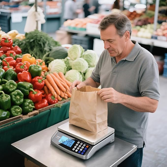 66lb Food Scale, Commercial Kitchen Scale with Price Computing, Plug-in Usable, 0.05oz/1g, 304 Stainless Steel, for Cooking, Vegetables, Farm, Industry, Counting. LC300 Grey