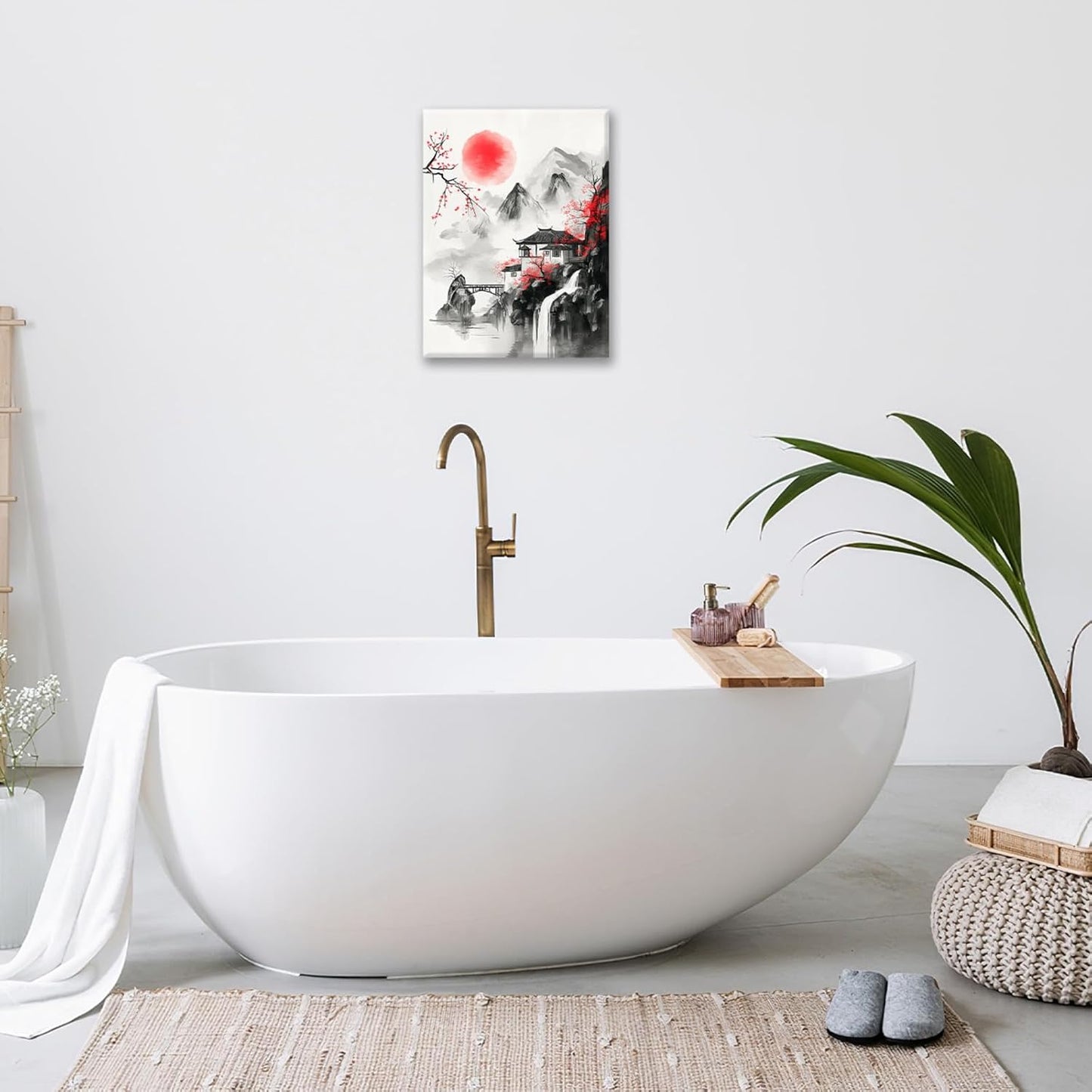 Japanese Wall Art Canvas Asian Nature Wall Decor Prints Framed Painting Mountain Landscape Pictures Gifts Artwork for Bathroom 16"x20"