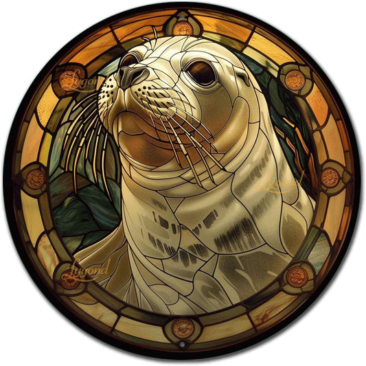 Lygond Metal Sign Tin Sign Circular Stained Glass Harbor Inspirational Wall Art for Bar 8×8 Inches