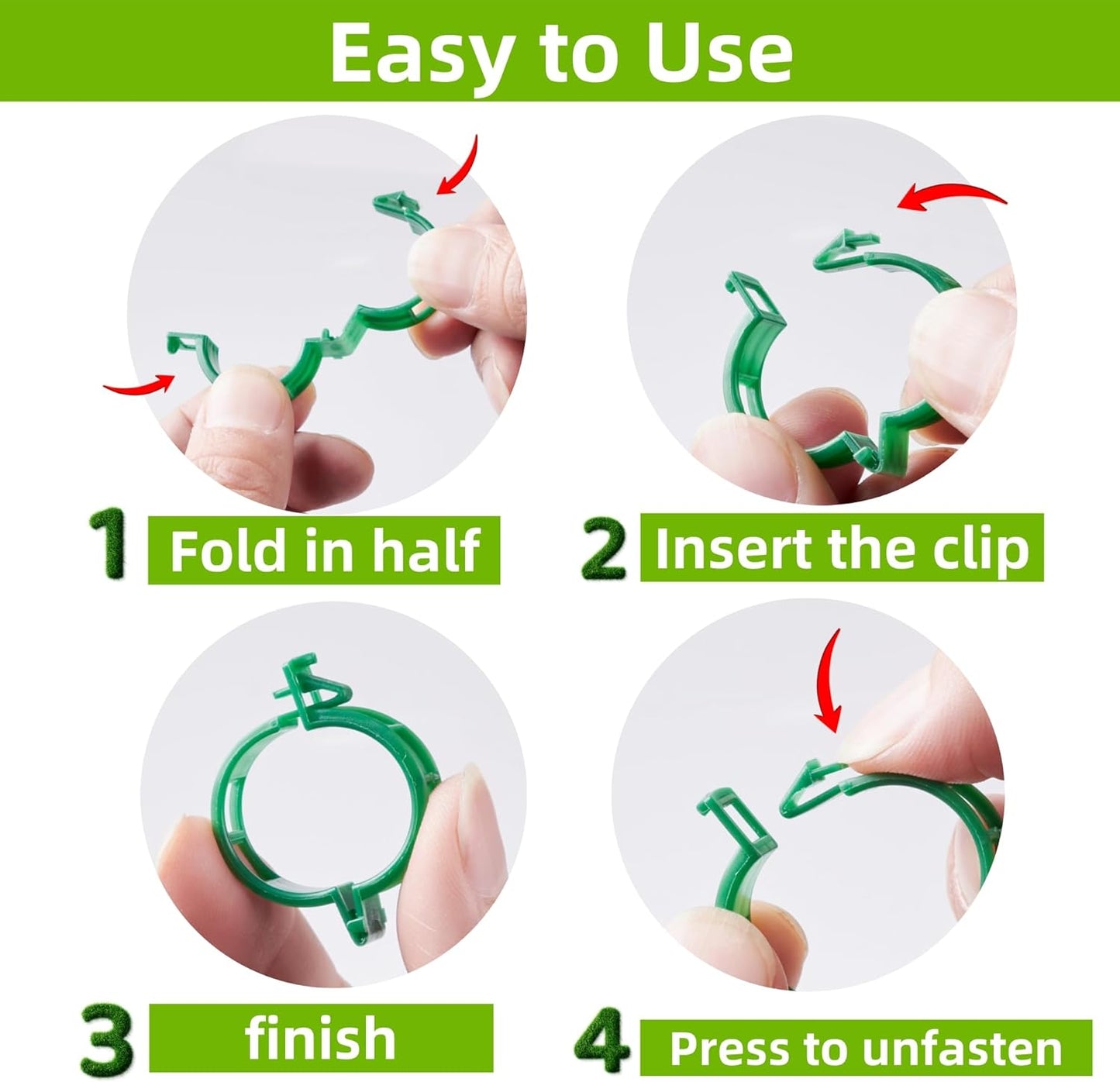 300 Pcs Plant Support Clips,Plastic Clips for Securing Plants,Tomato Vine Clips,Plant Fixing Clips,Garden Clips for Climbing Plants,Grape and Vine Vegetables (300, Green)