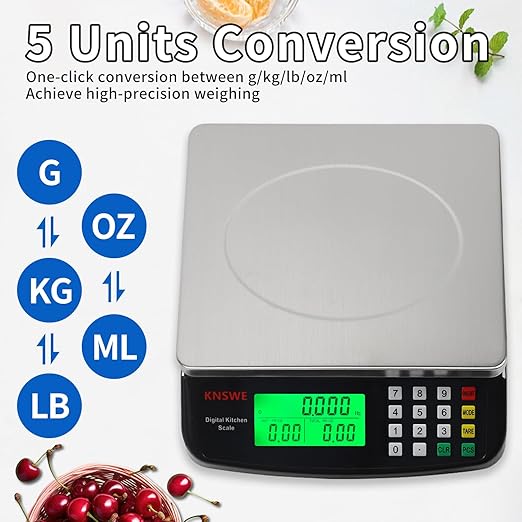 Large Kitchen Scale Black 40KG/88LB Commercial Food Scales Digital Weight for Cooking Meat Baking Bread Price Computing 304 Stainless Steel with Parts Counting Deli Stores Tare Function