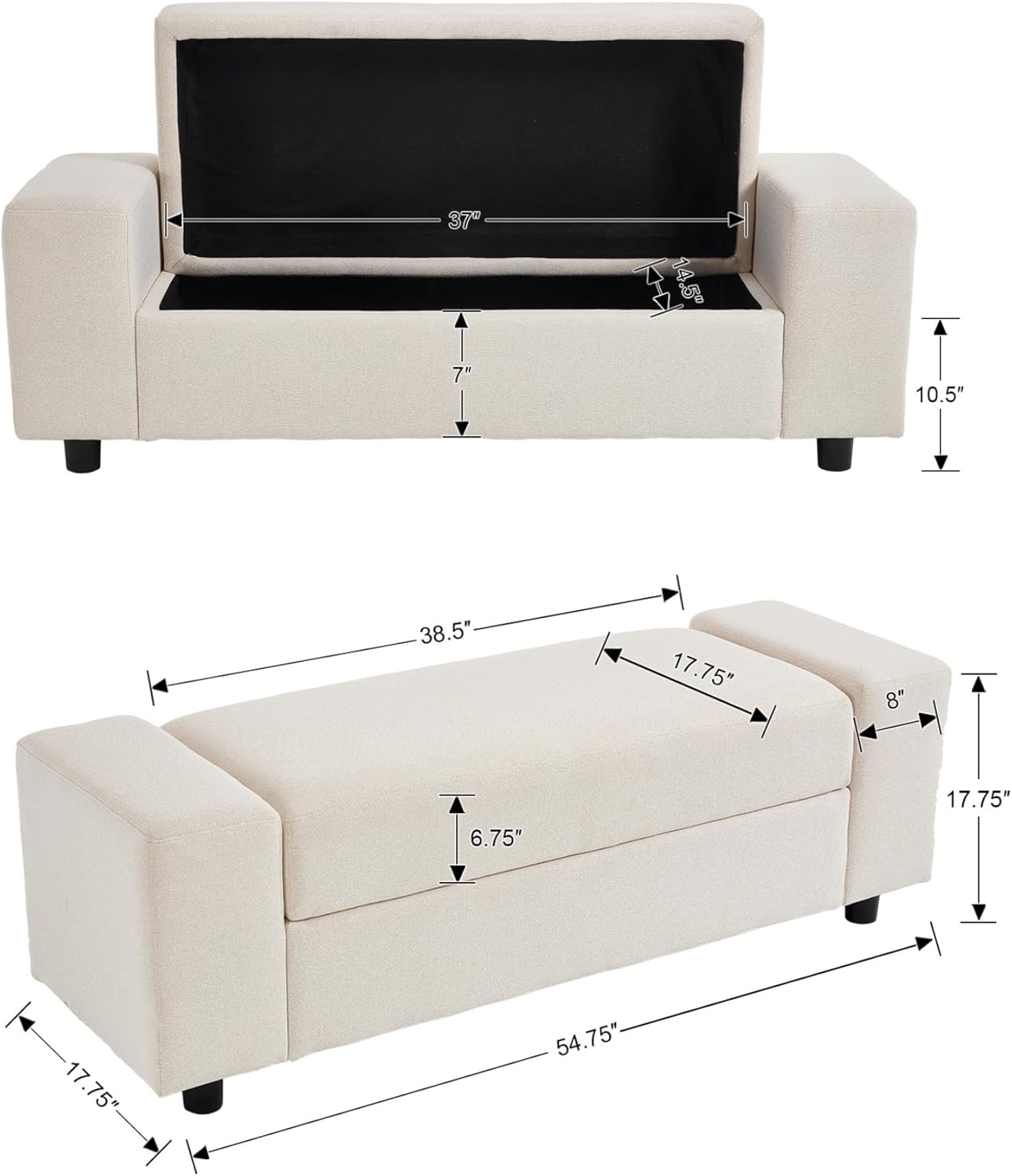 Storage Ottoman Bench,55 Inch End of Bed Linen Bench with Large Storage for Bedroom/Living Room/Entryway/Closet(Beige)