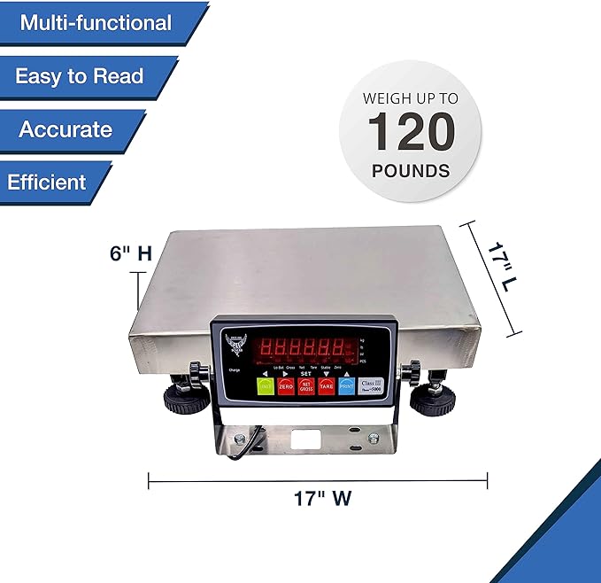 PEC Stainless Steel Bench Scale, Food/Pizza Scale for Kitchen and Restaurant, Capacity/Accuracy 130x0.002lb (with USB)