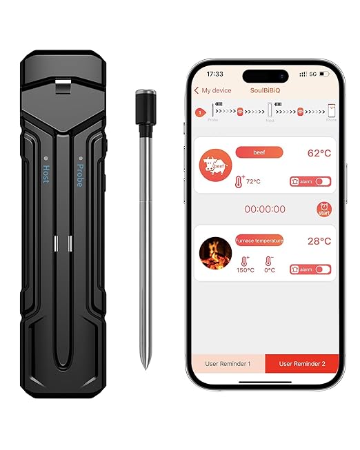 Wireless Meat Thermometer, 500ft Range, Bluetooth, Digital, Smart App Control for Grilling, Smoking, BBQ, Oven, Grill, Smoker, Rotisserie