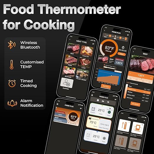 Meat Thermometer, Maypott 2 Probes Wireless Digital Instant Read Meat Steak Thermometer Probe for BBQ Grill, Oven, Kitchen iOS & Andorid APP 2000mAh BBQ Accessories Adult Thermometer