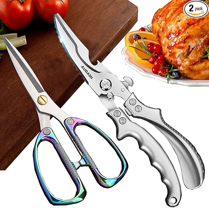2-Piece Kitchen Shears Set, Heavy Duty Professional Poultry Meat Scissors,Multi-Purpose Stainless Steel, Dishwasher Safe