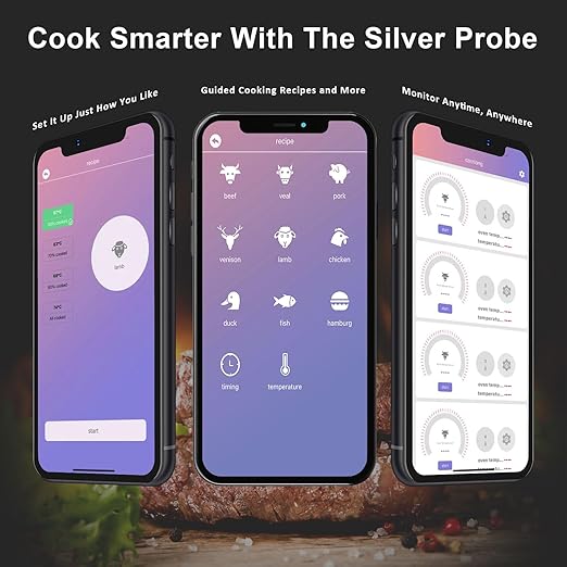 Smart Bluetooth Wireless Meat Thermometer | NIST ±0.5°F Accuracy | 10X Enhanced Sub-1G Signal & Stability | Standalone Display Base | WiFi Long-Range Thermometer for BBQ, Grill, Smoker, Oven, Kitchen