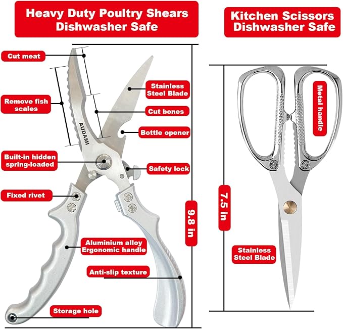 2 Pack Kitchen Shears,Heavy Duty Stainless Steel All-Purpose Poultry Meat Scissors for Cooking-Dishwasher Safe