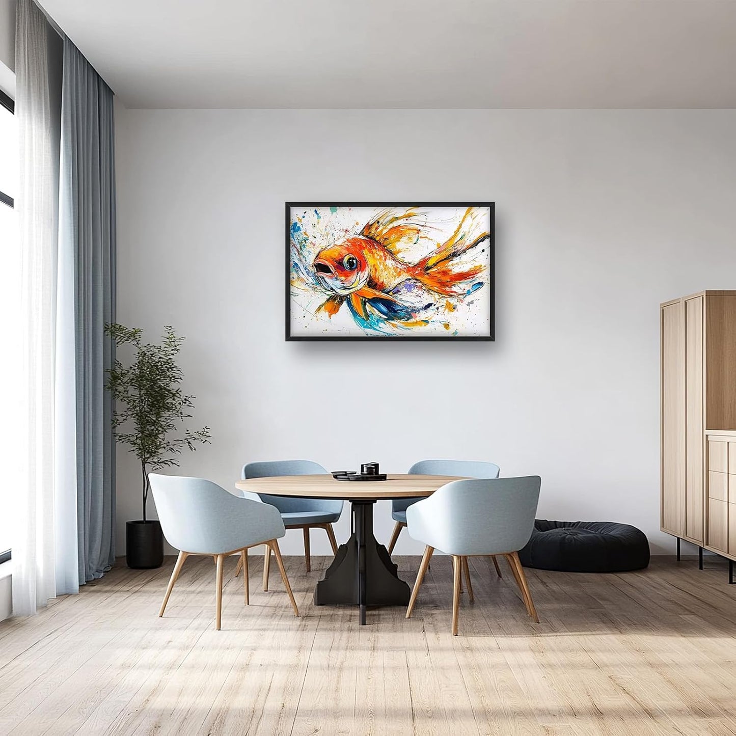 Framed Large Fish Wall Art for Living Room, Oversized Graffiti Goldfish Wall Decor Watercolor Fishing Canvas Painting Modern Artwork Home Decoration for Living Room Bedroom Office 36"x24"