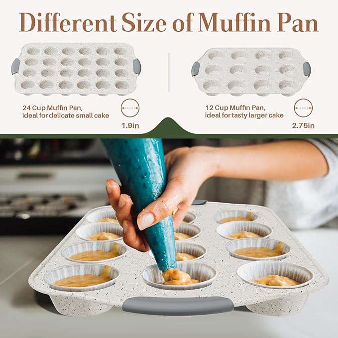 11-Piece Nonstick Baking Pans Set, Stackable Non Toxic Bakeware Sets with Cookie Sheets, Cake Pan, Loaf Pan, Pizza Pan, Muffin Pan, White&Gray