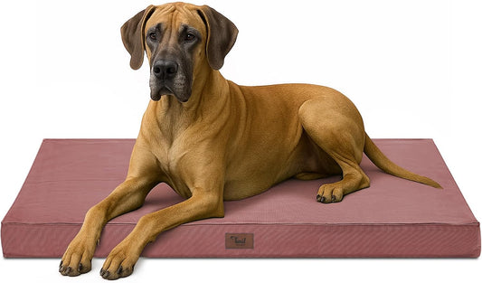 Outdoor Extra Large Dog Bed, Jumbo Waterproof Dog Bed for Large Dogs, Orthopedic Egg Foam Pet Bed Mat with Removable Oxford Cooling Cover, Pink