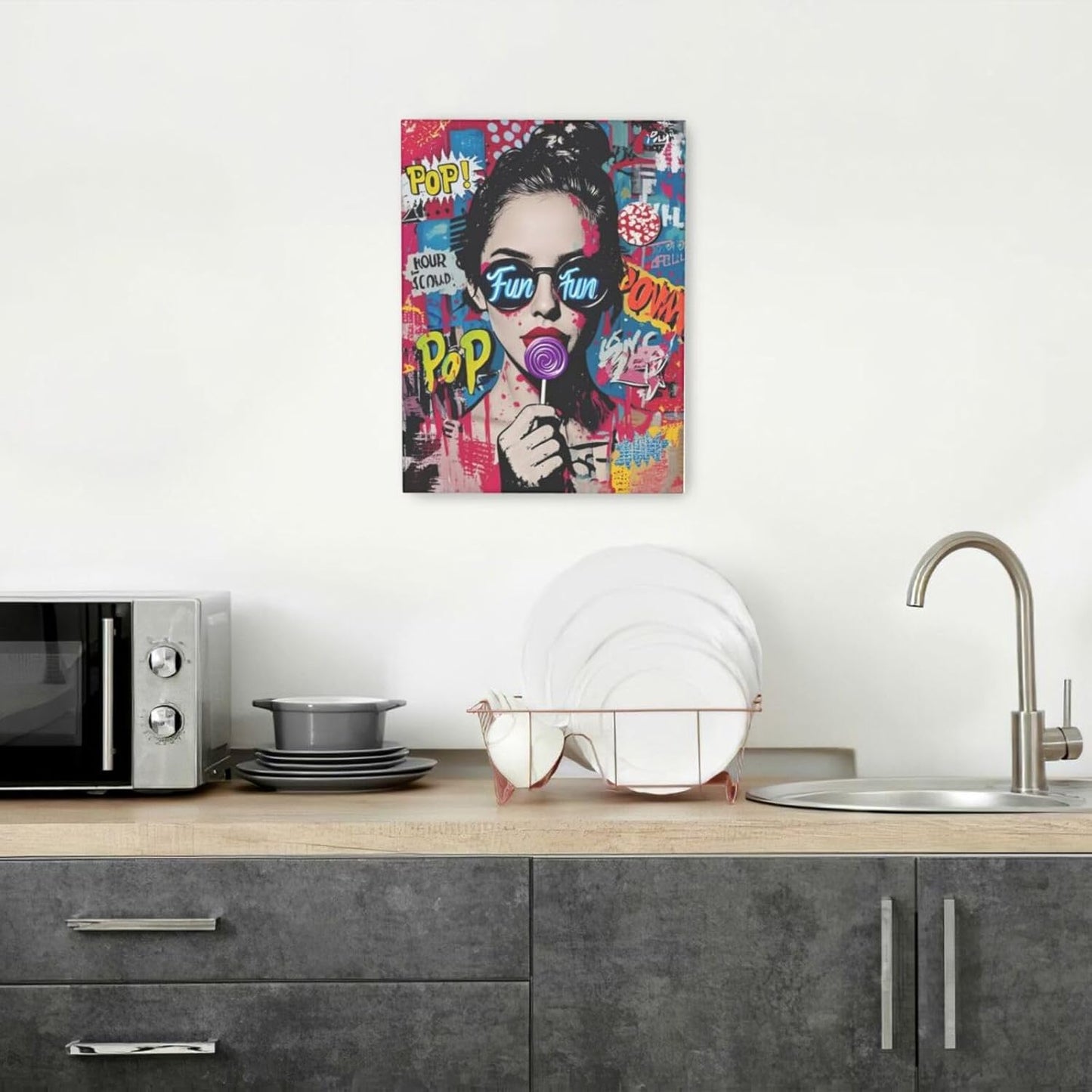 Fashion Women Wall Art Glam Modern Artwork for Girls Banksy Street Graffiti Pop Art Canvas Pictures Painting Print Framed Decorations Gifts for Bedroom Living Room Office 12"x16"