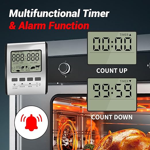 YFL Digital Meat Thermometer with Timer Mode and Backlight, Stainless Steel BBQ Food Thermometer, Premium Cooking Thermometer for Oven BBQ Grill Smoker Beef Turkey Camping & Kitchen Gadgets