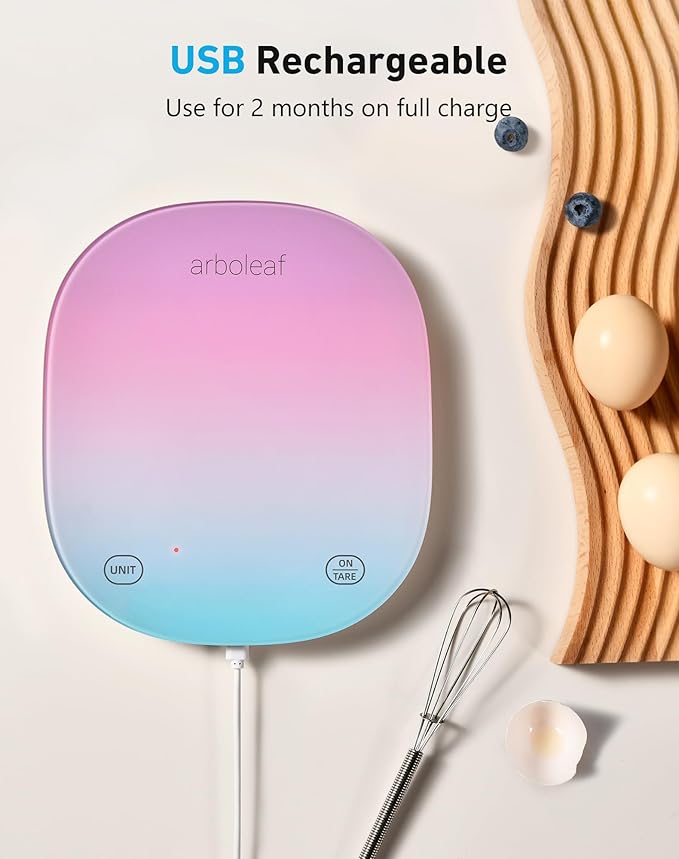 arboleaf Food Scale Rechargeable, Food Scales Digital Weight Grams and oz, Kitchen Scales Digital Weight, Smart Baking Measuring Food Scales for Kitchen Gift, Weight Loss, 0.1oz/0.5g, 22lbs/10kg