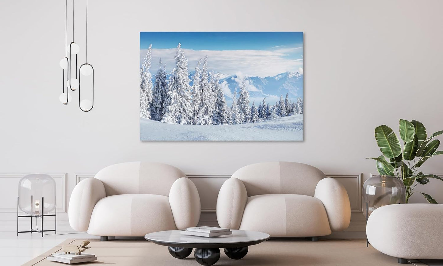 Nature Wall Art Prints - Ocean Forest Mountain Lake Canvas Landscapes - Small to Extra Large Living Room Bedroom Kitchen Bathroom Décor (Snow Covered Trees on Mountain, 28L" x 41W")