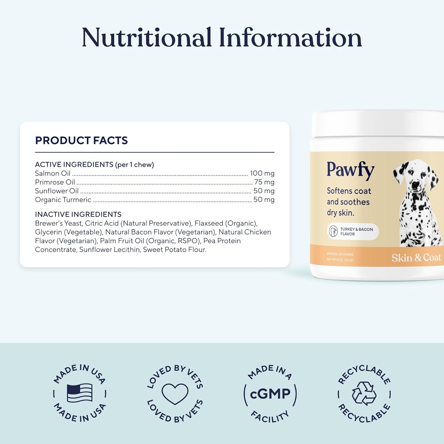 Pawfy Skin & Coat with Salmon Oil - Dog Allergy Relief Chews | Advanced Licking Paws Comfort | Dog Itching Skin Relief & Seasonal Allergies Support - Immune Support & Coat Defense | 30 Chews (Bacon)