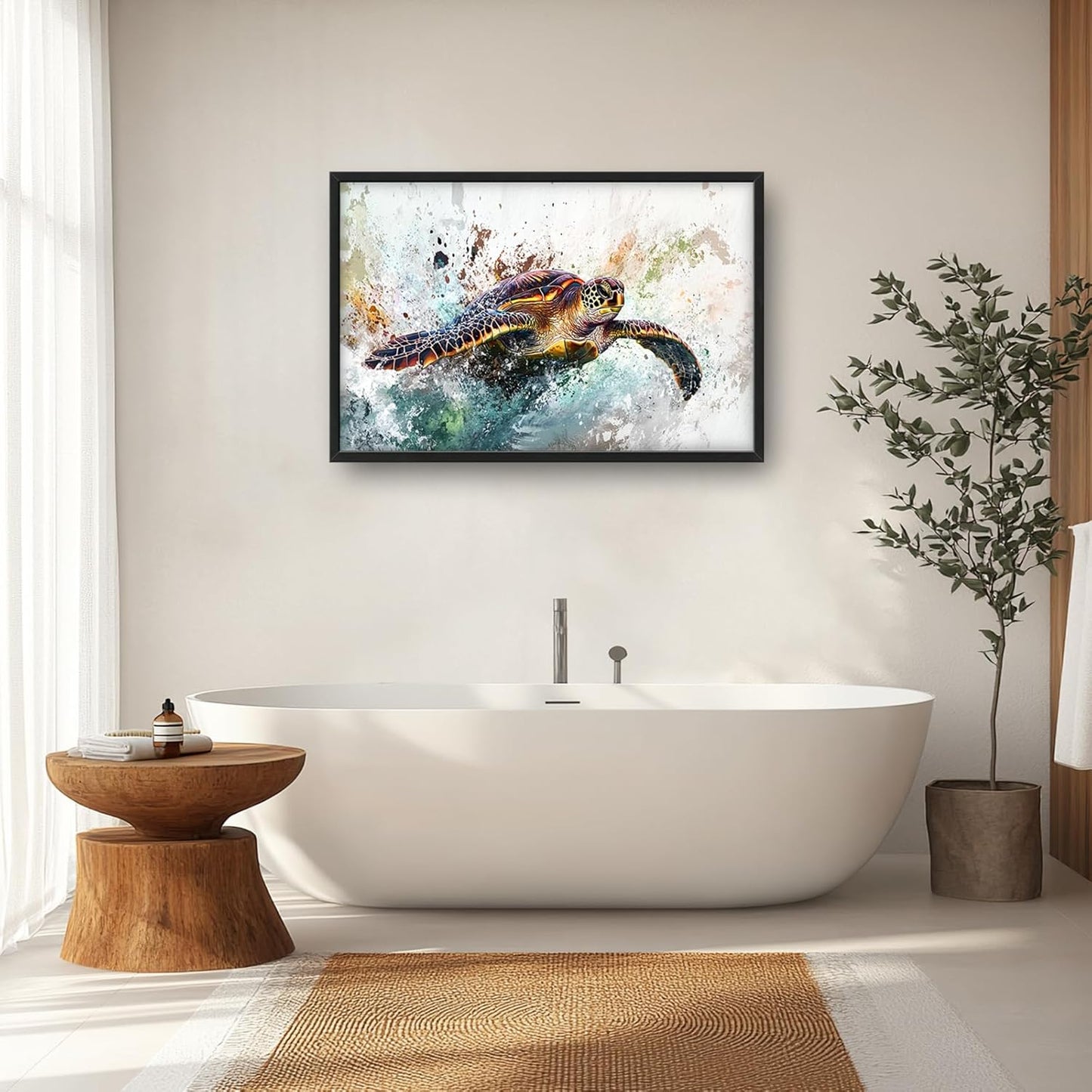 Extra Large Framed Sea Turtle Wall Art,Oversized Abstract Colorful Sea Nautical Wall Decor Pictures for Living Room,Canvas Print Painting Modern Artwork Bedroom Office Bathroom Home Decor 36L x24W